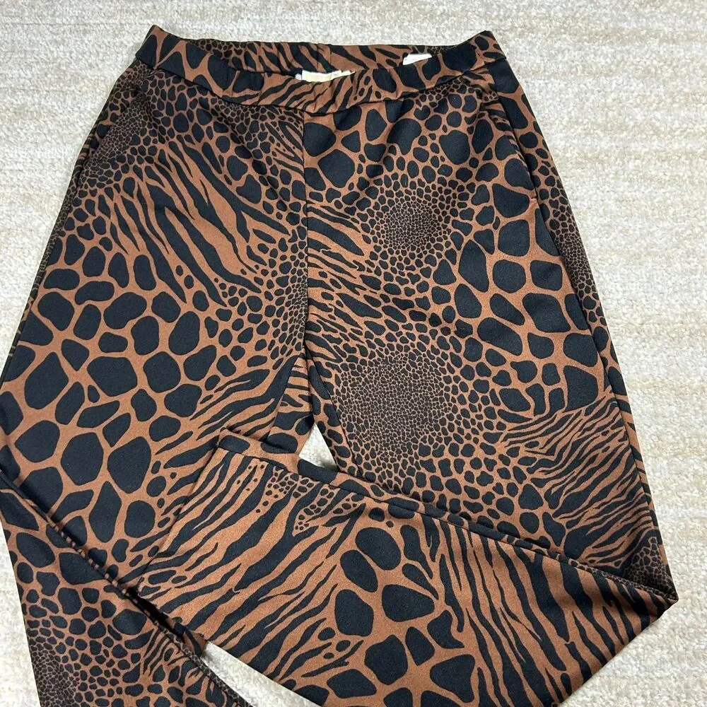 Michael Kors Leggings Womens M Brown Black Animal Print Stretch Pull On Slim